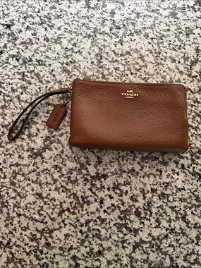 Coach Brown Pebbled Leather Wristlet